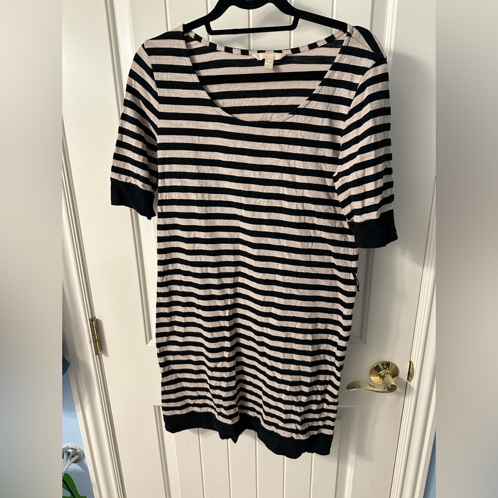 Banana Republic Black and Cream Striped Dress Medium